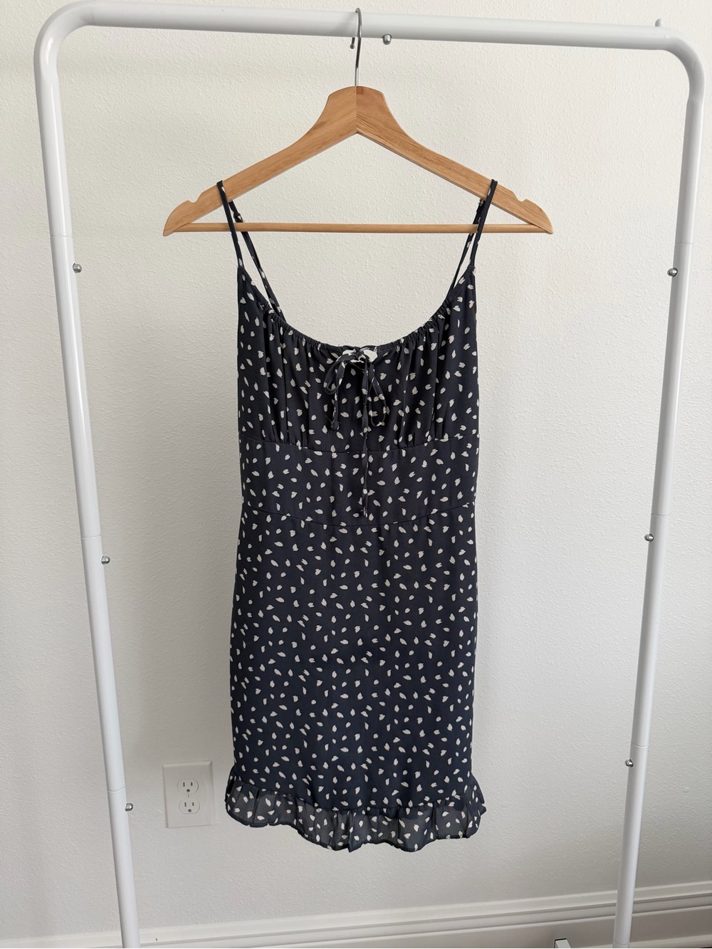 Abercrombie & Fitch Blue and White Polka Dot Tie Front Mini Dress with Pockets